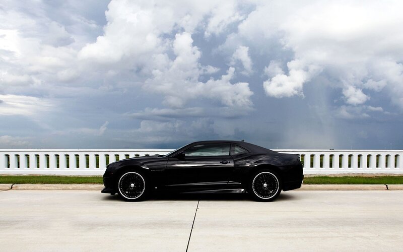 Black Camaro on a cloudy day