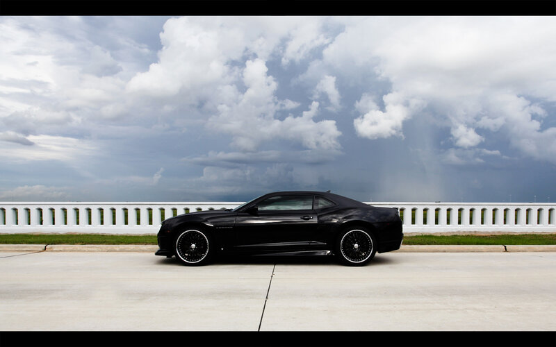 Black Camaro on a cloudy day