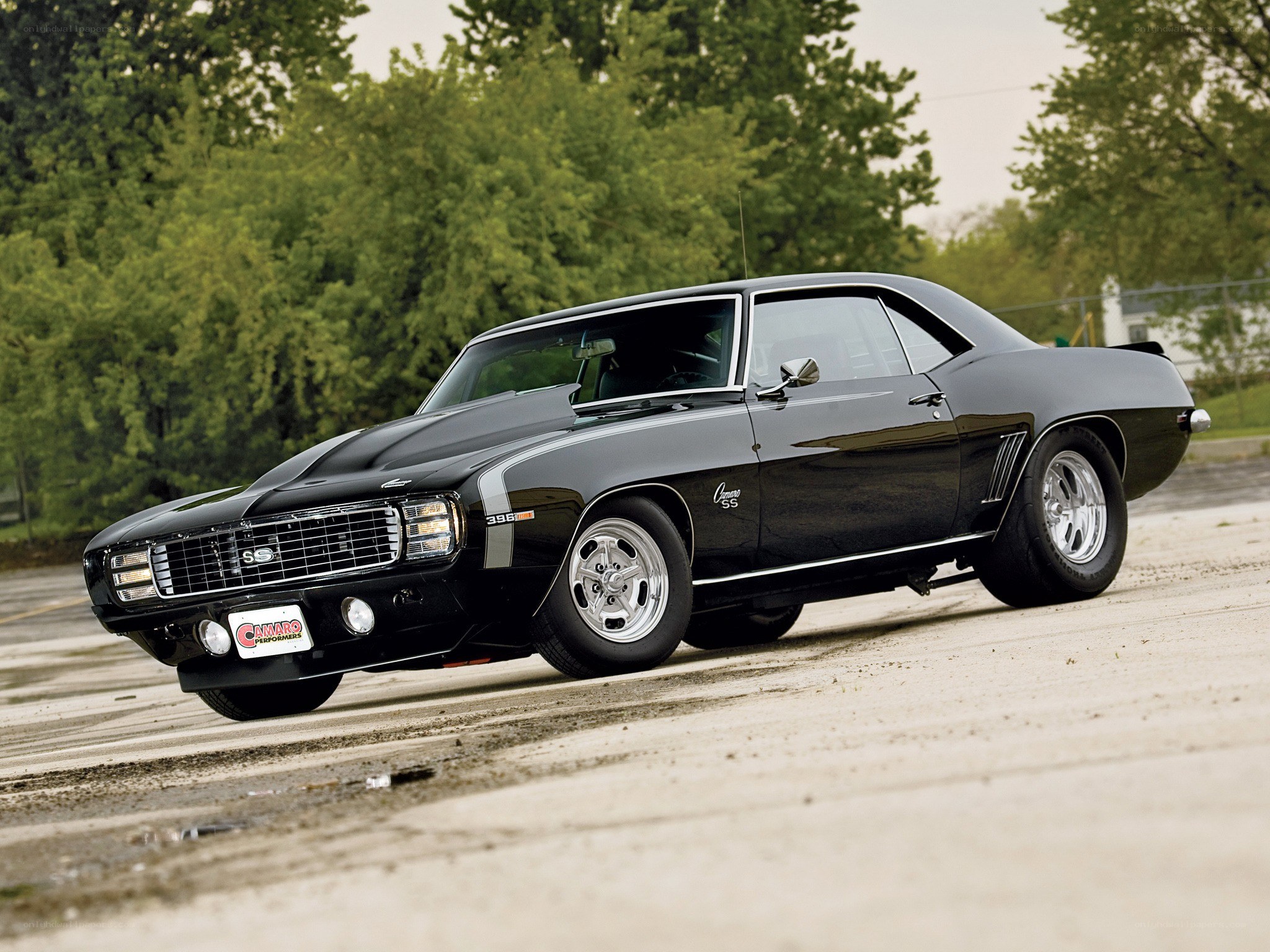 Black Camaro SS on a track