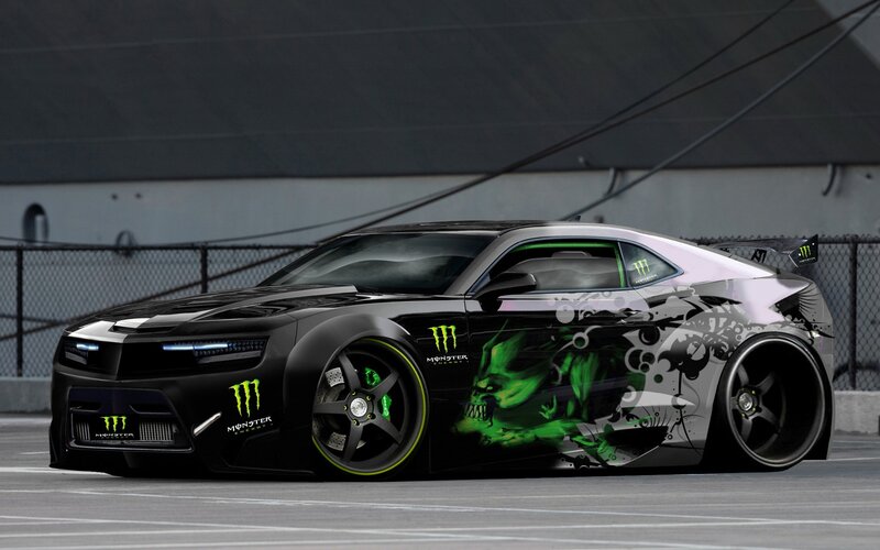 Black Camaro with Green Graphics — Aggressive