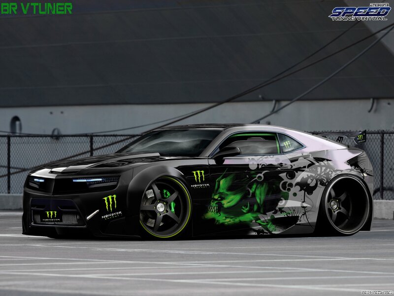 Black Camaro with Monster Energy livery
