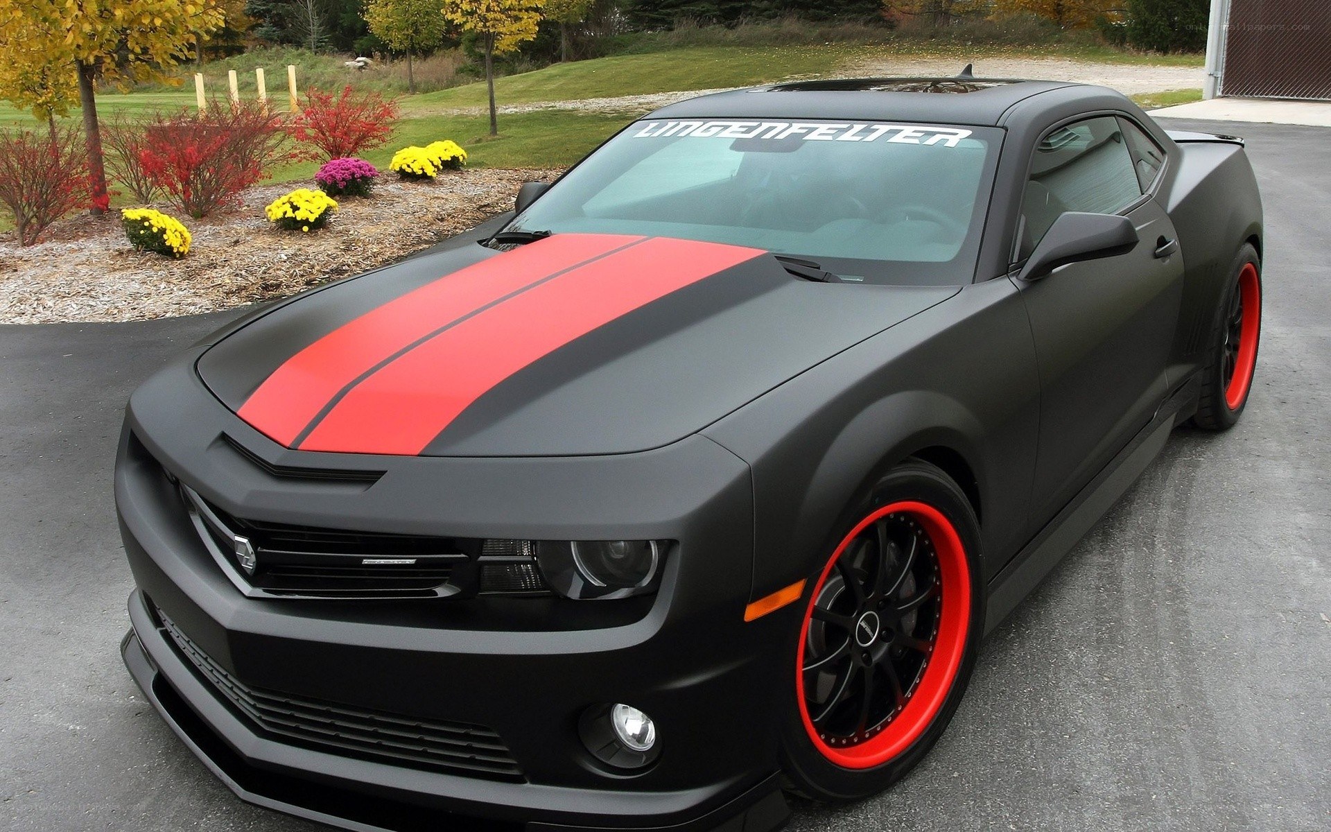 Black Camaro with red stripes
