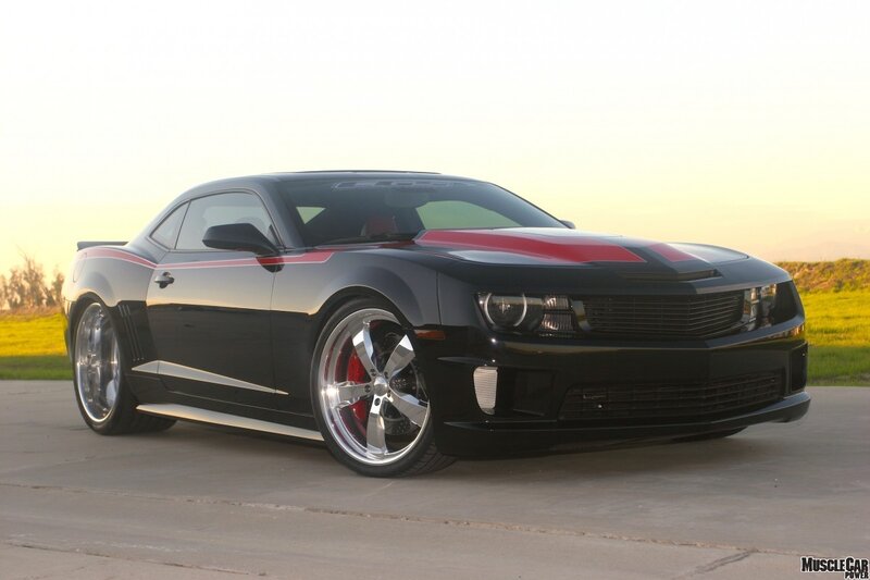 Black Camaro with Red Stripes — Dramatic