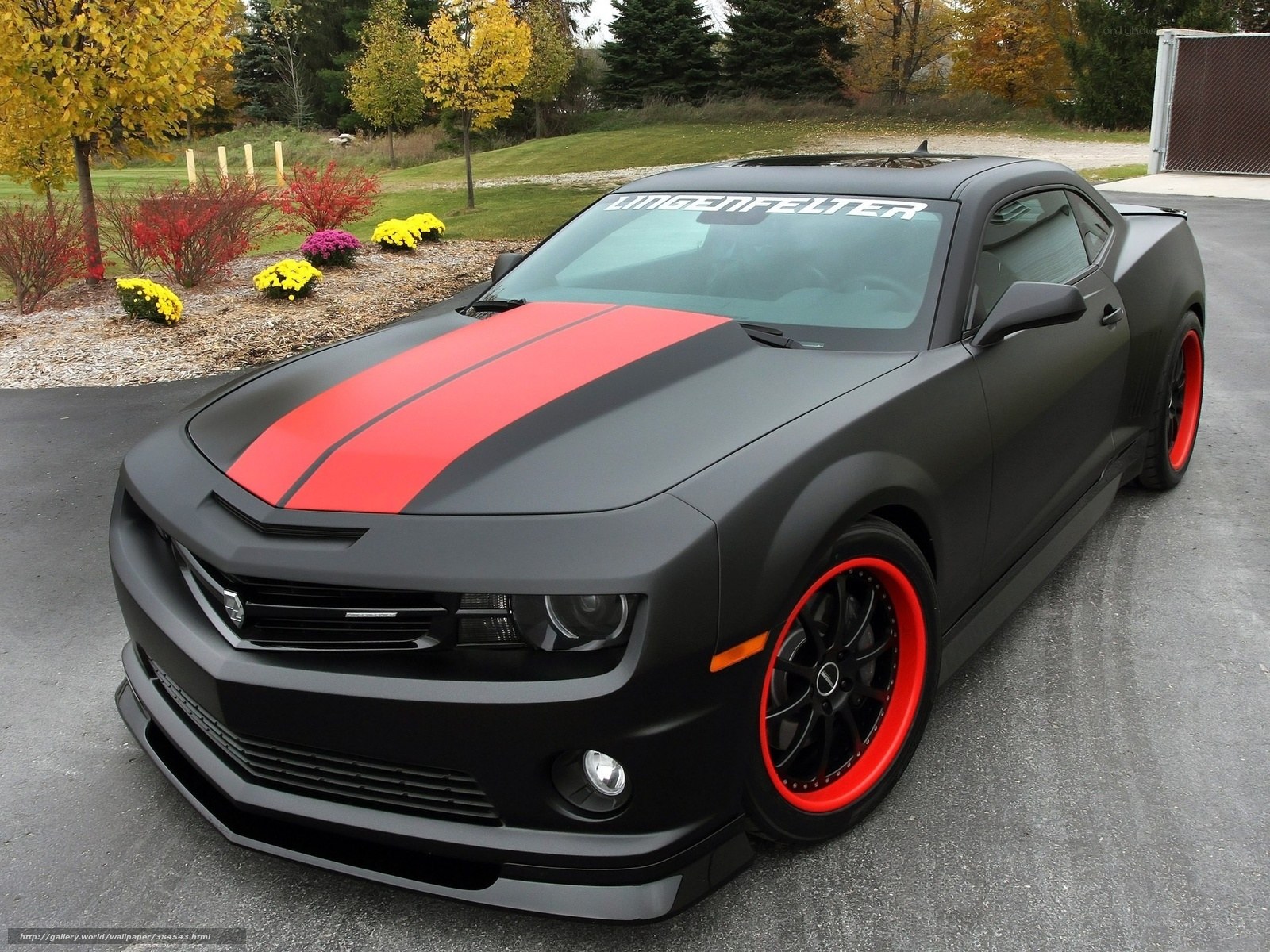 black camaro with red stripes