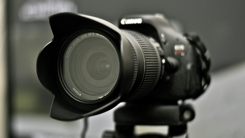 Black Camera on Tripod — Neutral, Photograph