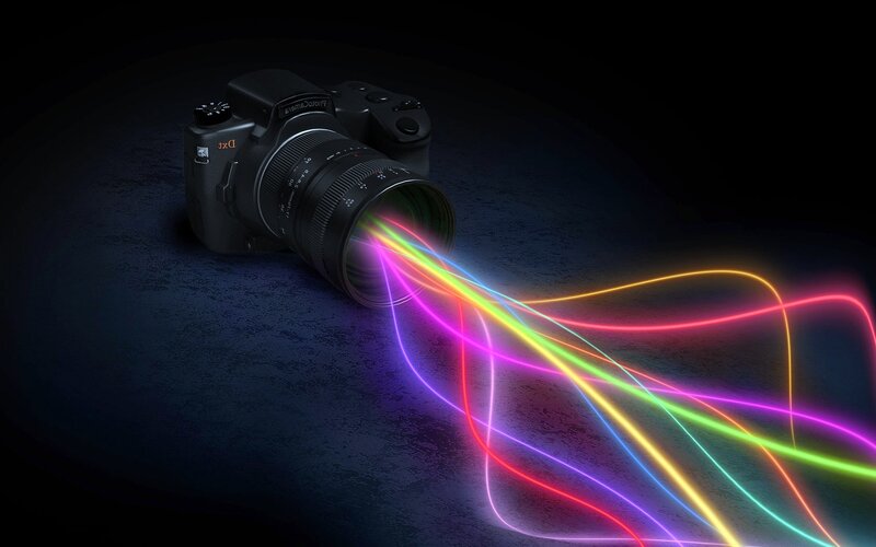 Black Camera with Light Beams