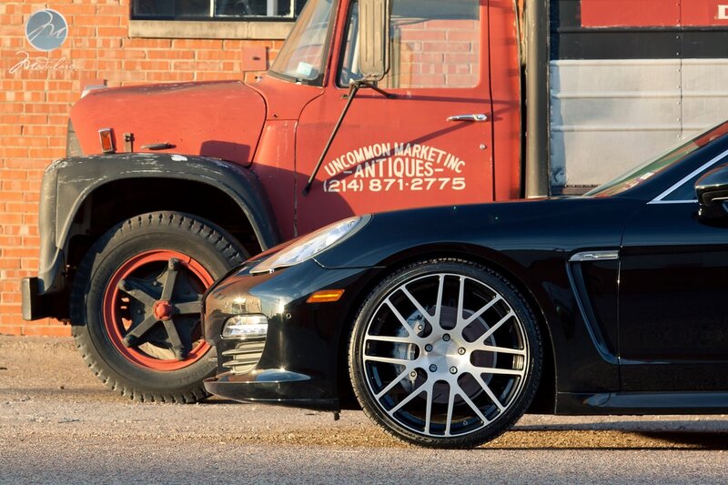 Black car and red truck