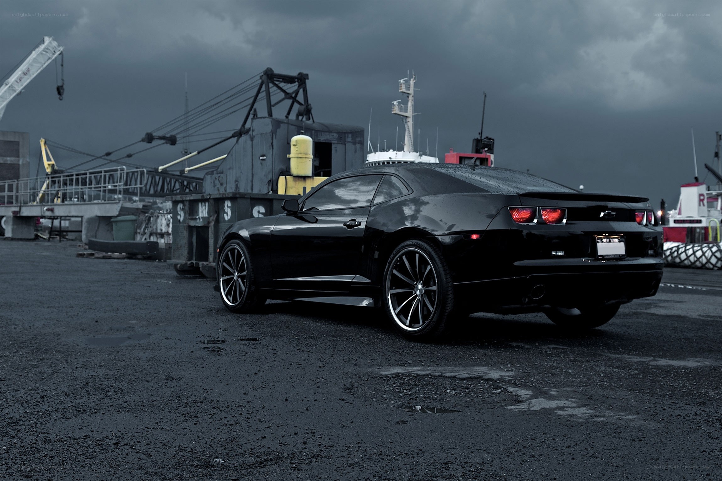 Black car at a port