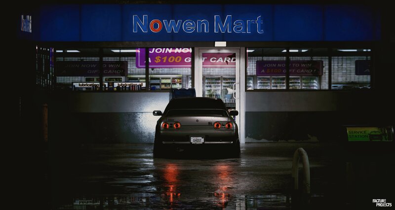 Black Car at Gas Station — Blue