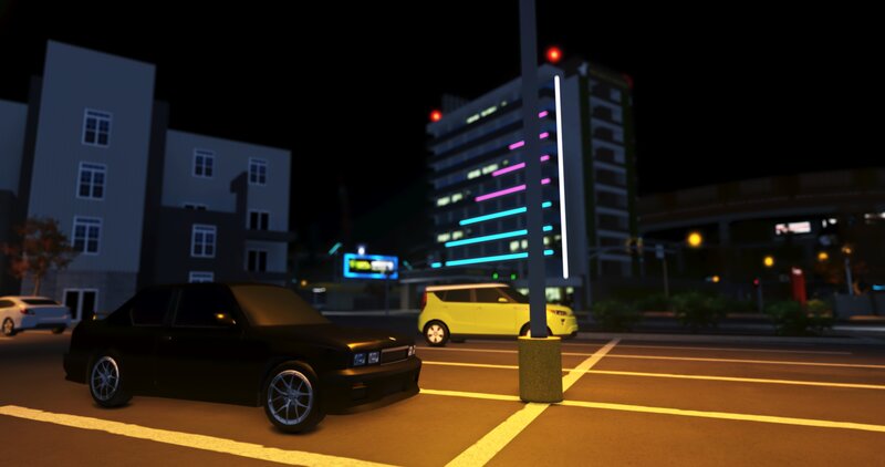 Black Car at Night — Dark, 3d Render, Buildings