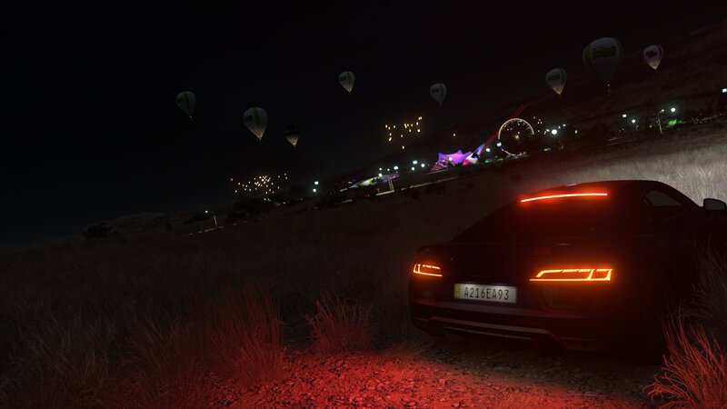 Black Car at Night — Dark, 3d Render, Hot Air Balloons