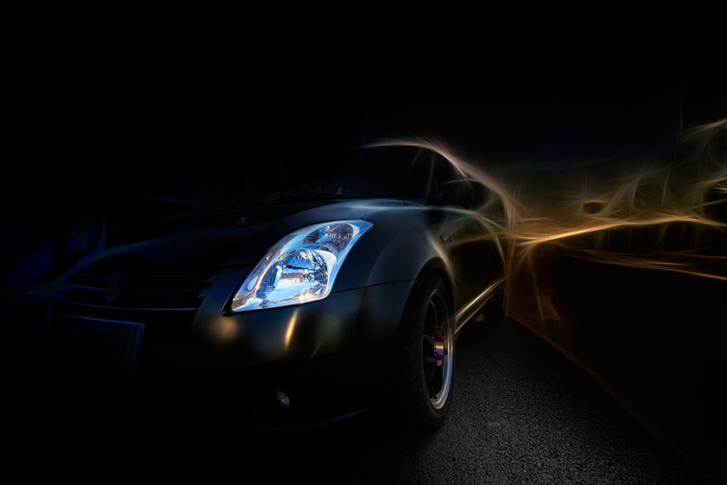 Black Car at Night — Dramatic, Photograph
