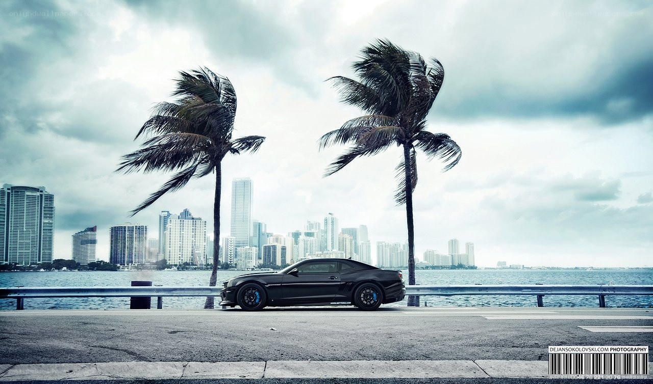 Black car by the waterfront