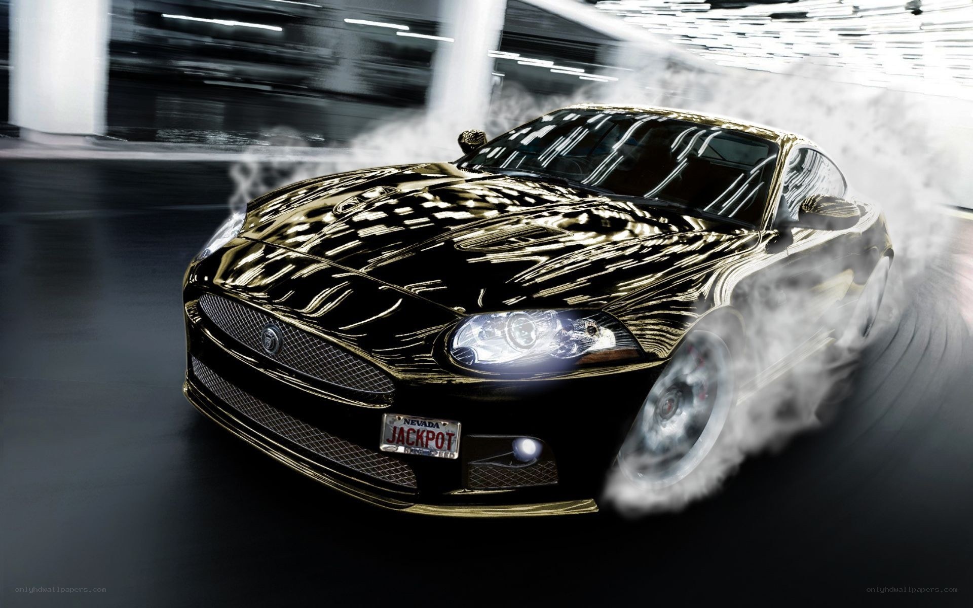 Black car drifting in smoke