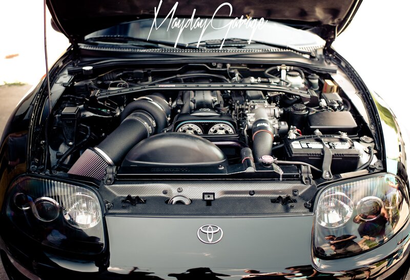 Black Car Engine Bay — Dramatic