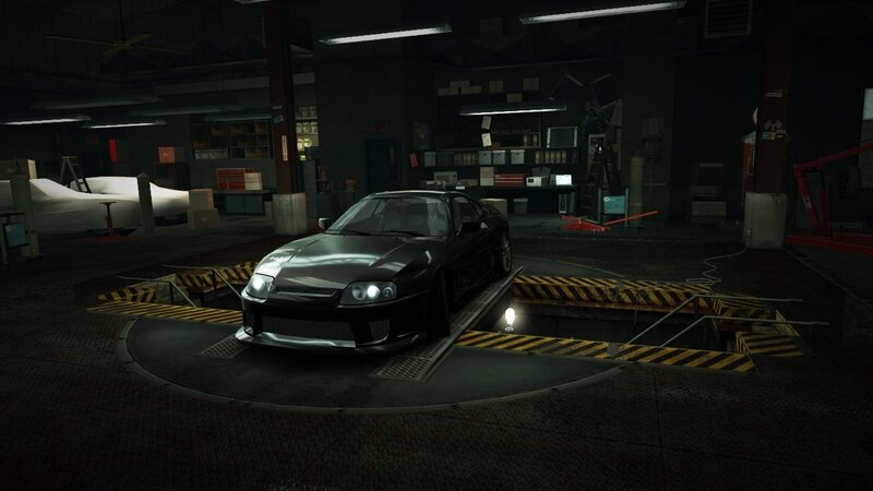 black car in garage