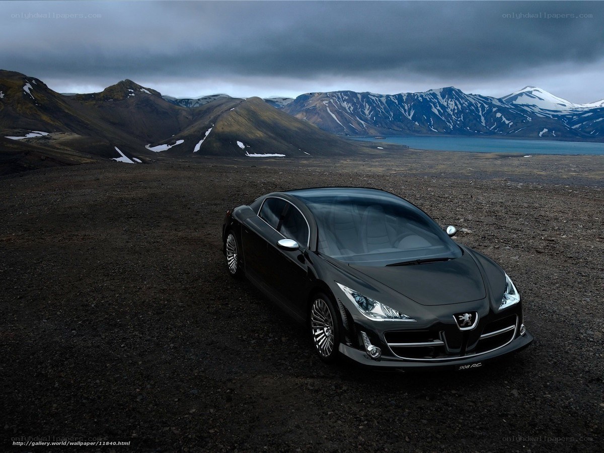 Black car in mountain landscape