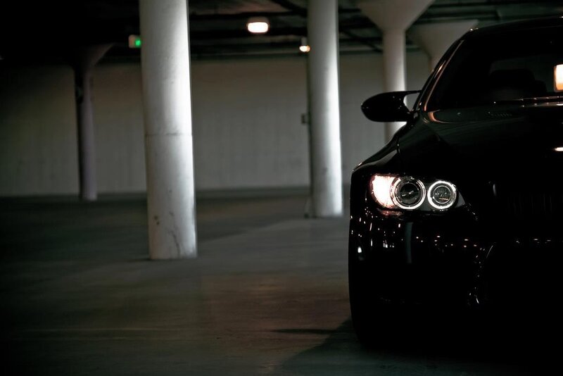 Black car in parking garage