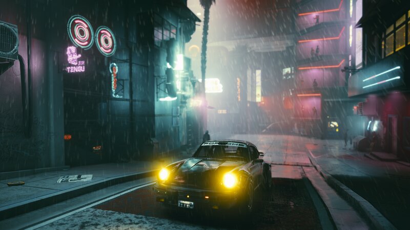 Black Car in Rain — Dark, Rainy