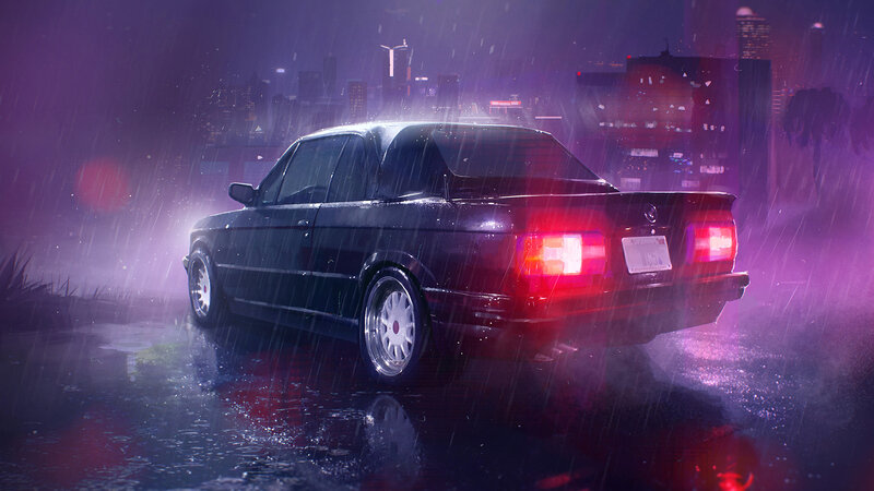 Black Car in Rain — Purple