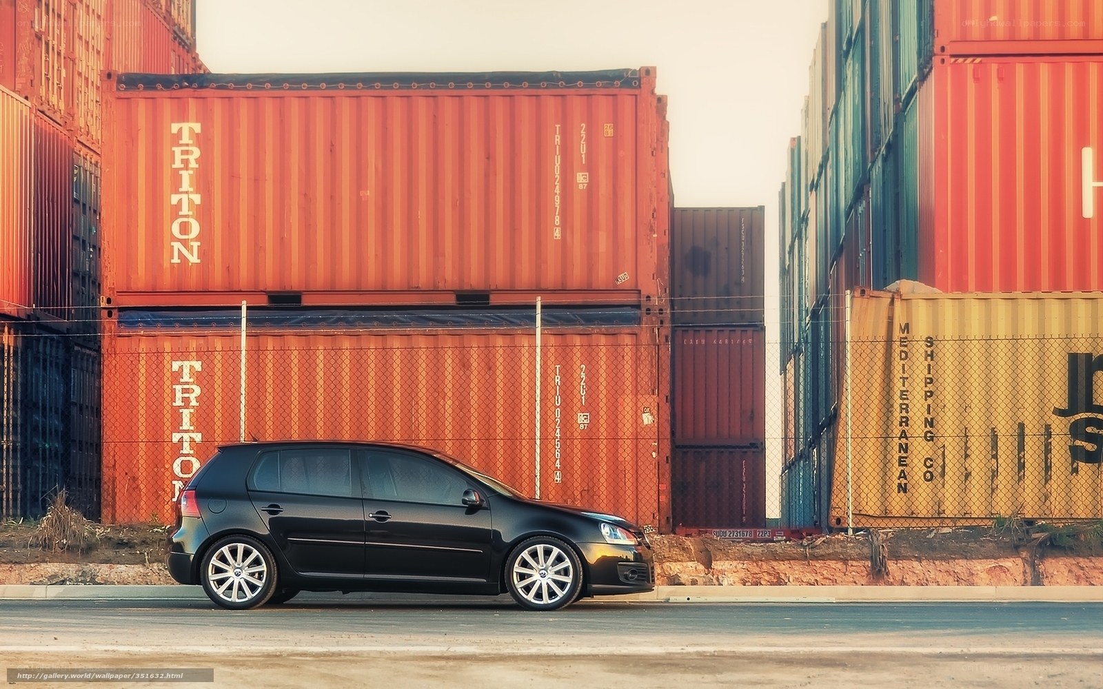 Black car in shipping yard