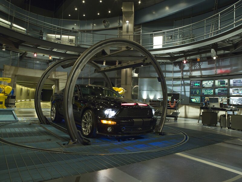 black car in testing facility