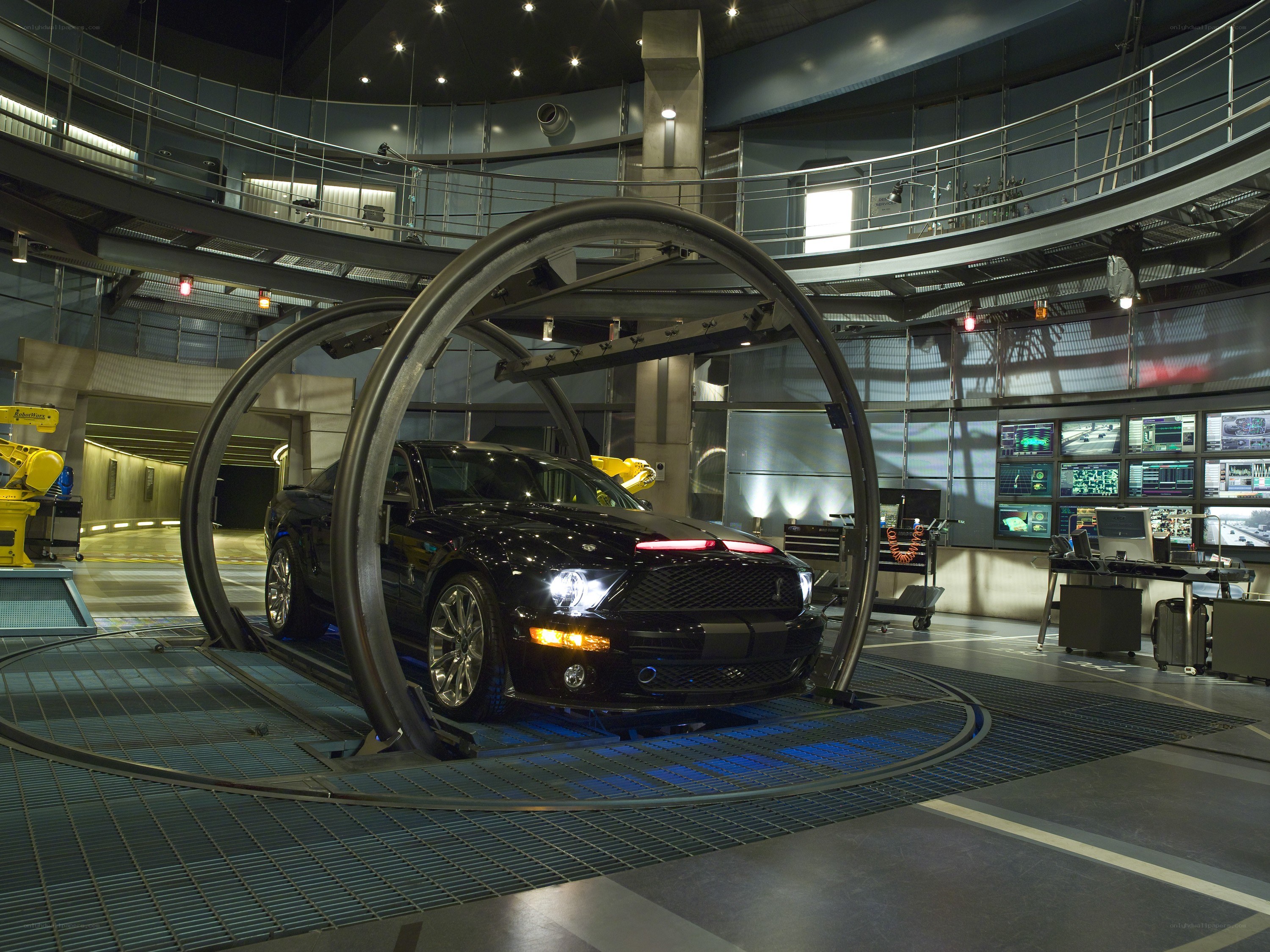 black car in testing facility