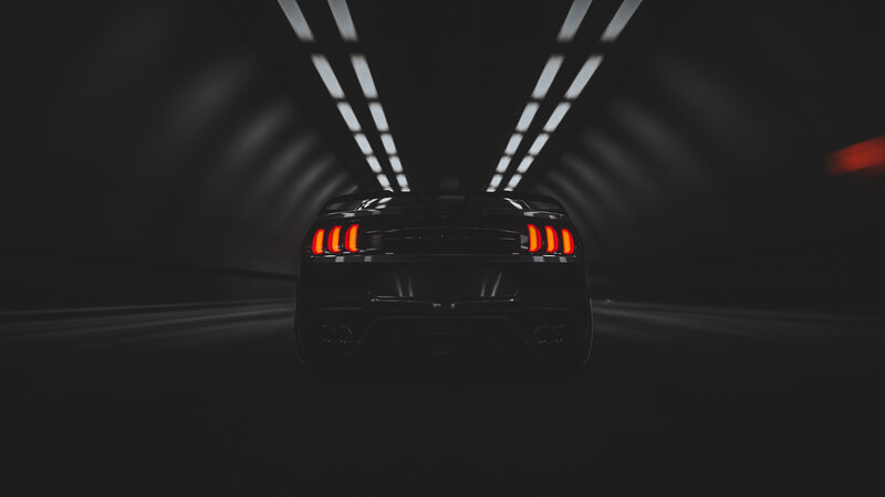 Black Car in Tunnel — Dark, Night, 3d Render