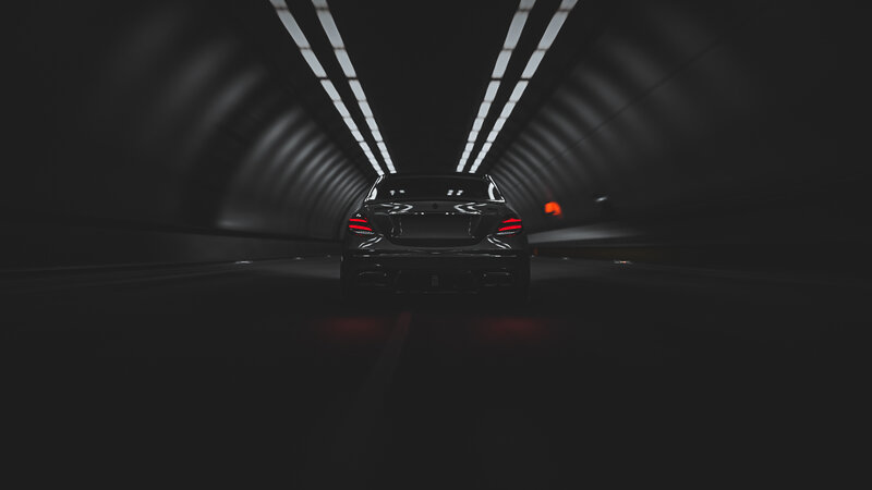 Black Car in Tunnel — Dark, Night
