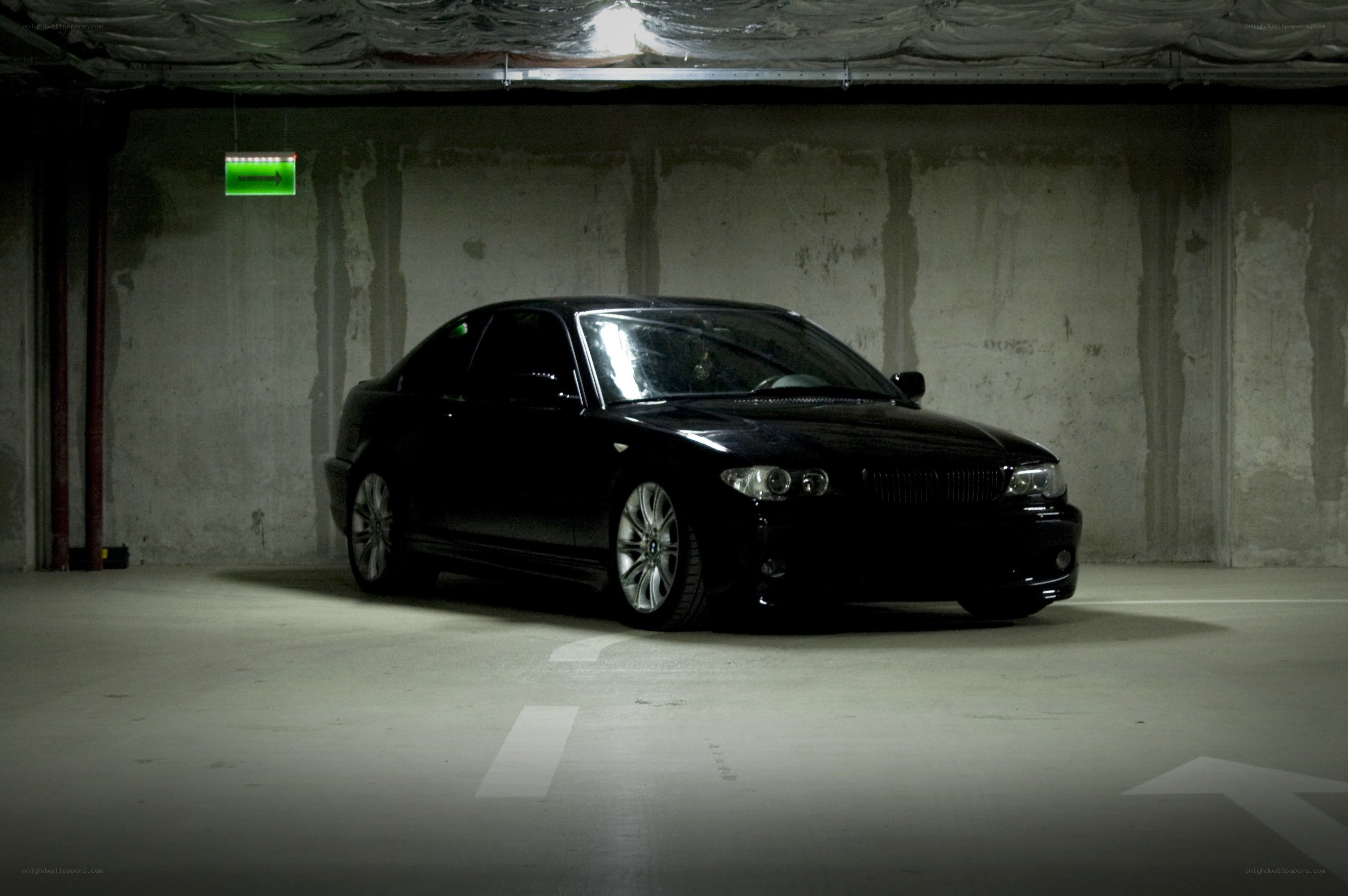 Black car in underground garage