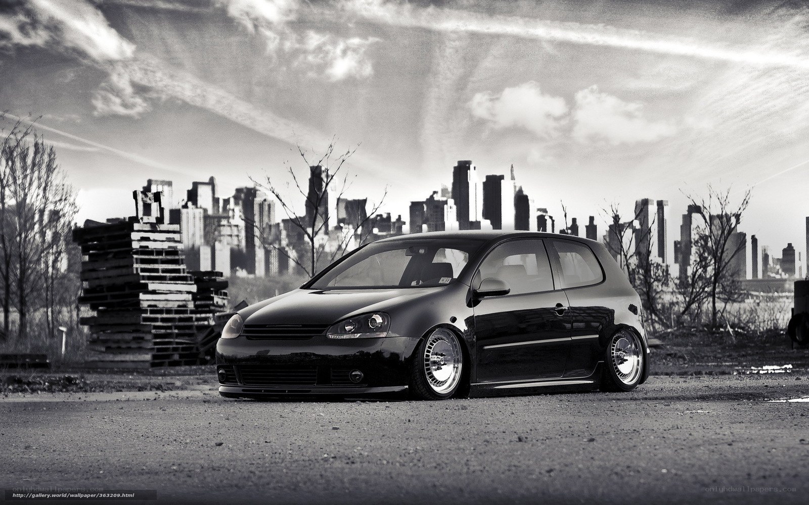 Black car in urban landscape
