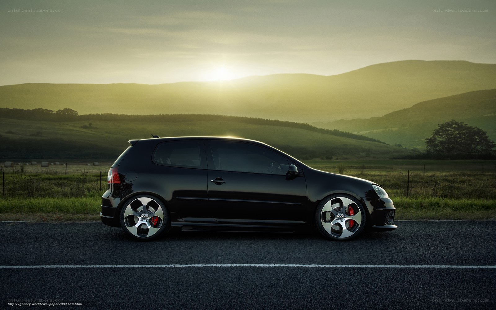 Black car on a country road
