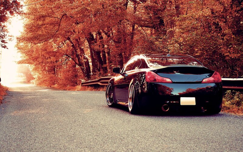 Black car on autumn road