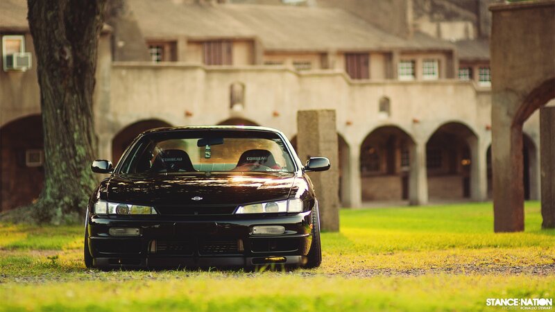 black car on grass