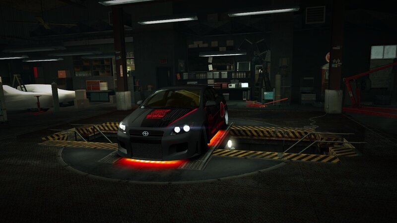 Black Car on Lift — Dark, Night, 3d Render