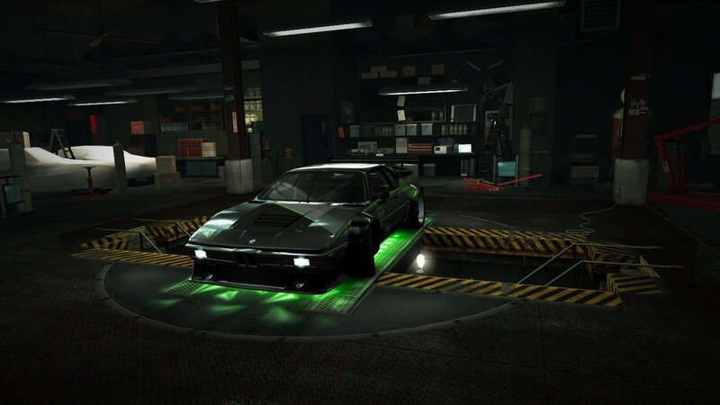 black car on lift in garage