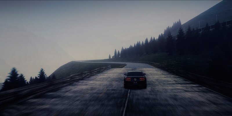 Black Car on Mountain Road — Gray