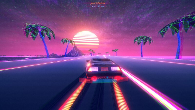 Black Car on Neon Road