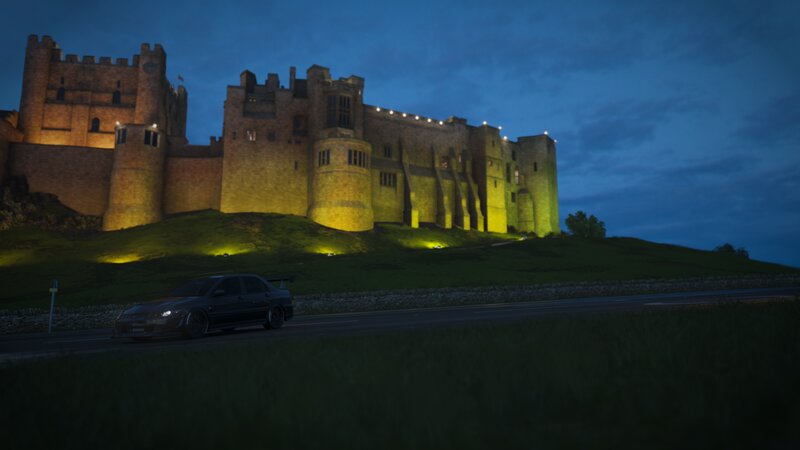 Black Car on Road — Blue, Dramatic, Night