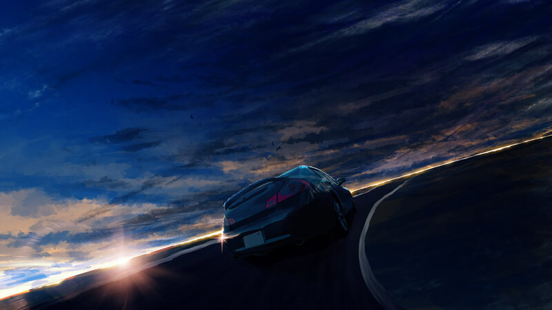 Black Car on Road — Blue, Dramatic