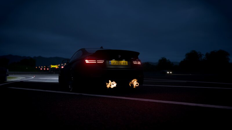 Black Car on Road — Dramatic, Night, 3d Render