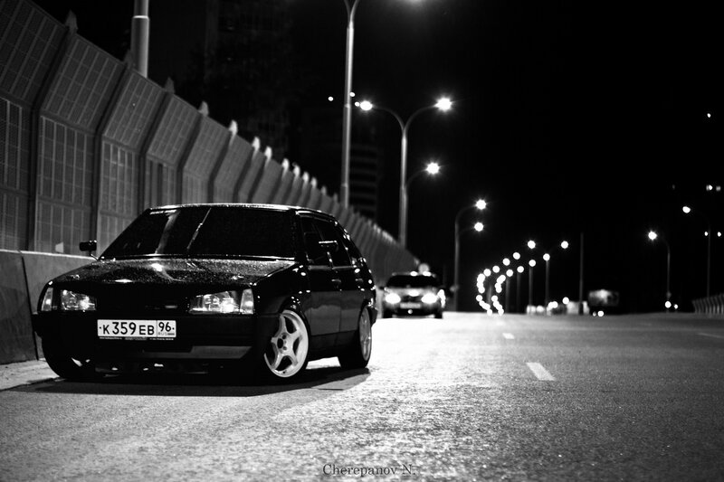 Black Car on Road — Dramatic, Night, Photograph