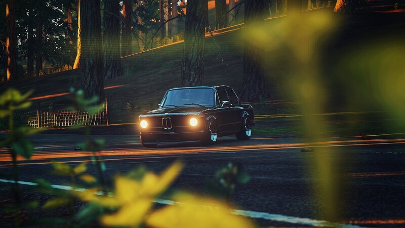 Black Car on Road — Dramatic, Sunset, 3d Render, Trees