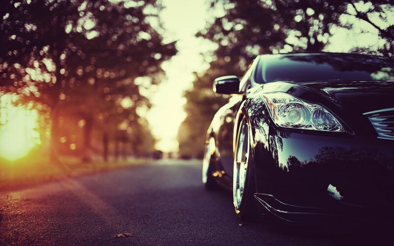 Black Car on Road — Dramatic, Sunset, Photograph, Trees, Sun