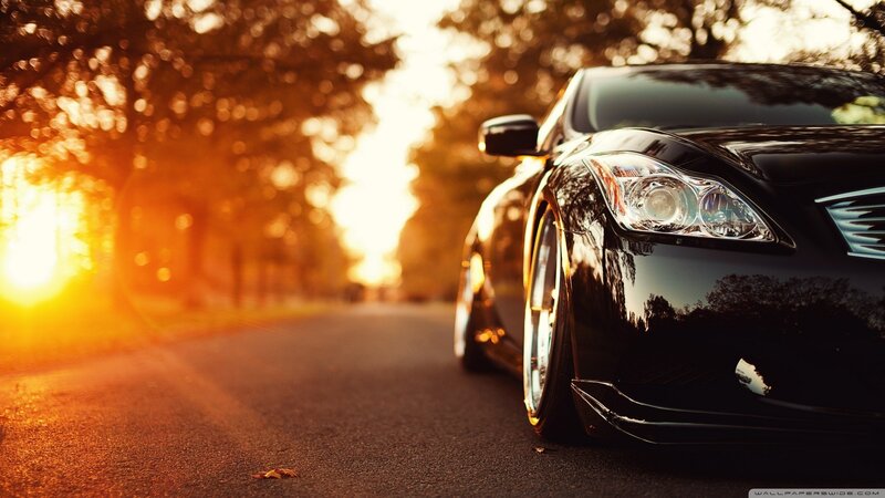 Black Car on Road — Dramatic, Sunset, Photograph, Trees