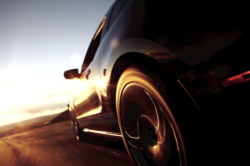 Black Car on Road — Dramatic, Sunset, Photograph, Wheel, Sun