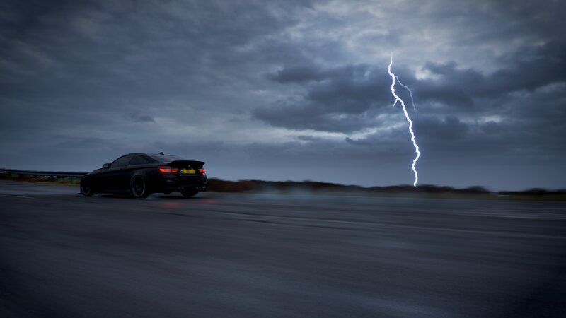Black Car on Road — Gray, Dramatic