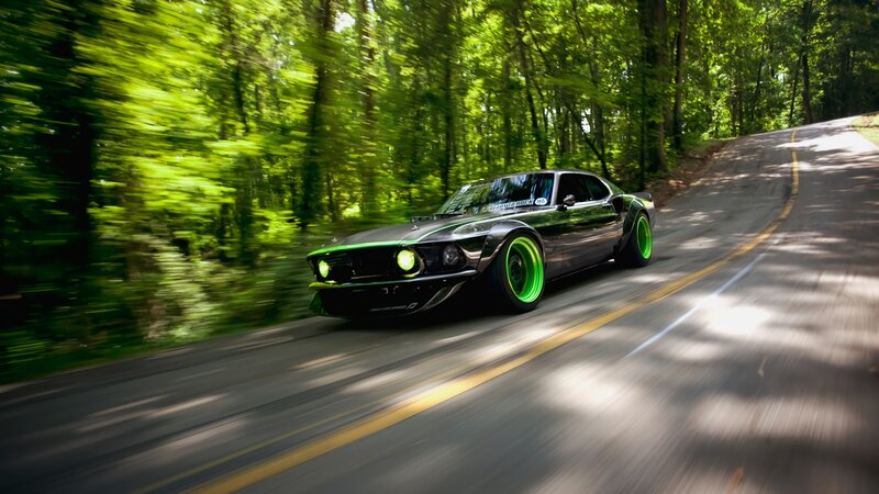 Black Car on Road — Green, Dynamic, Afternoon, Photograph