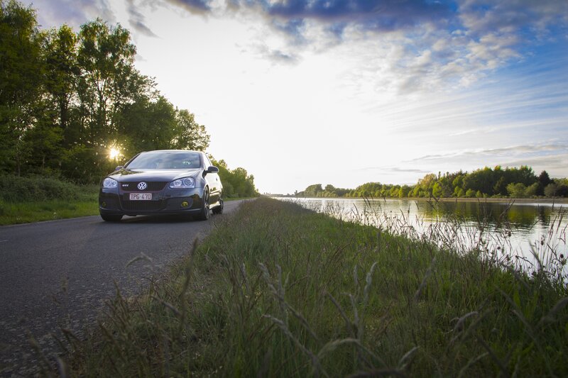 Black Car on Road — Green, Serene