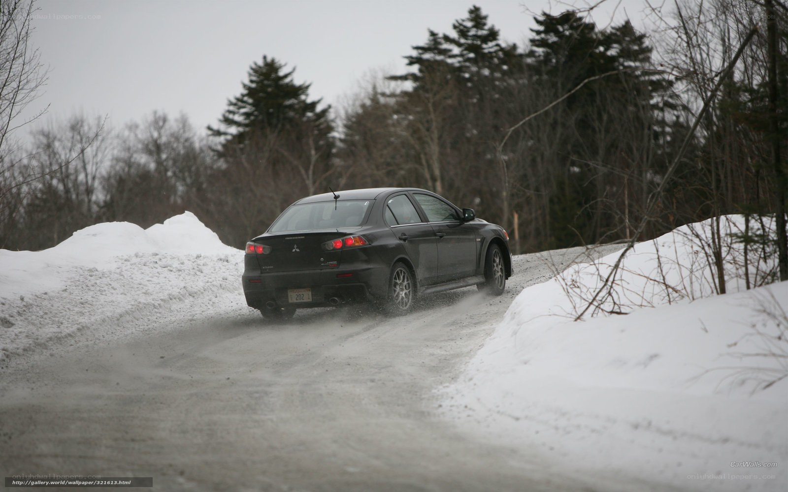 black car on snowy road
